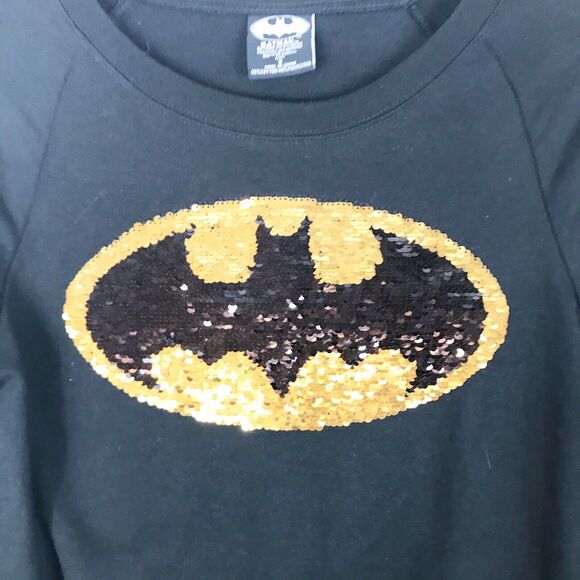 DC Comics Batman Sweatshirt Sequin Pullover Black Gold Small Unisex L/S Top Thin - Picture 8 of 9